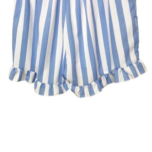 Romwe Blue White Striped Ruffle Hem Pajama Shorts NWT Large - Picture 4 of 9